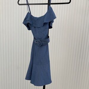 Lovers + Friends Blue Mini Dress with Ruffle